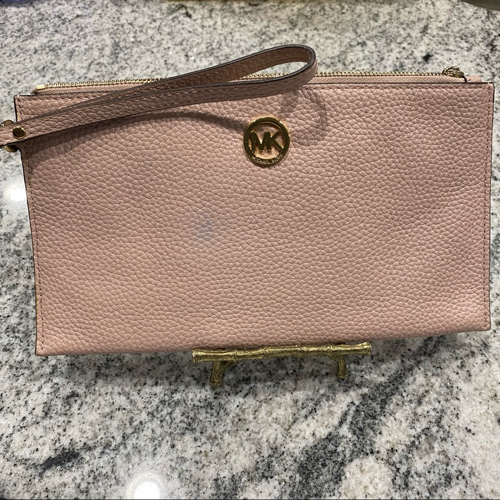 Michael Kors Blush Pebble Leather Pouch, Zipper Top Close